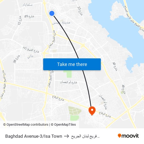 Baghdad Avenue-3/Isa Town to فريج لبنان الجريح .. map