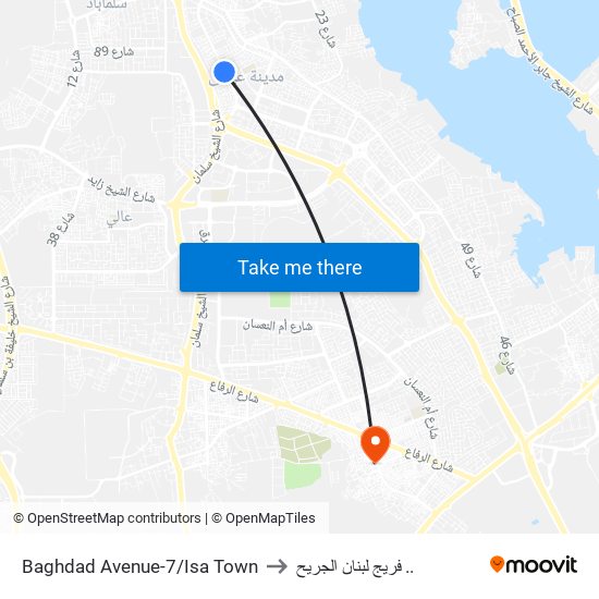 Baghdad Avenue-7/Isa Town to فريج لبنان الجريح .. map