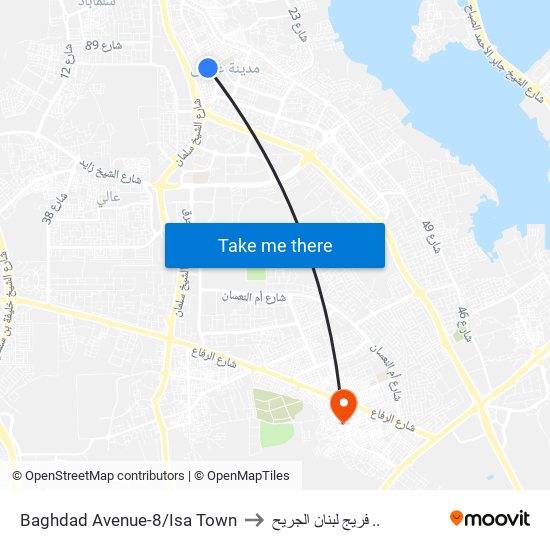 Baghdad Avenue-8/Isa Town to فريج لبنان الجريح .. map