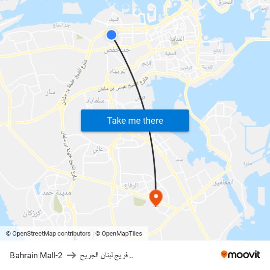 Bahrain Mall-2 to فريج لبنان الجريح .. map