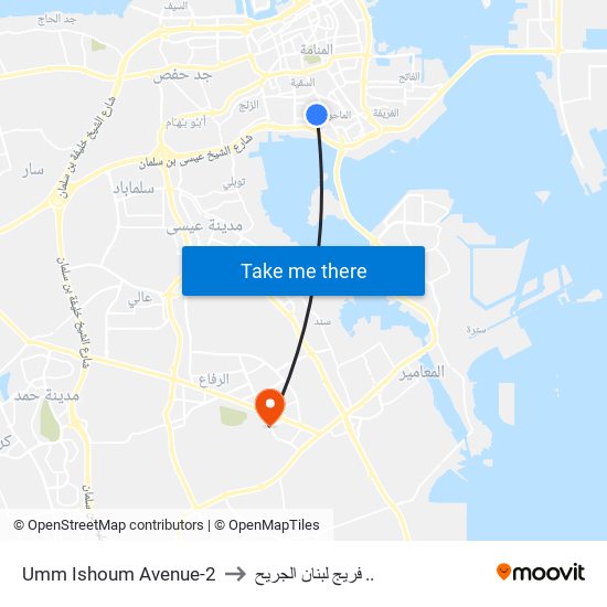 Umm Ishoum Avenue-2 to فريج لبنان الجريح .. map