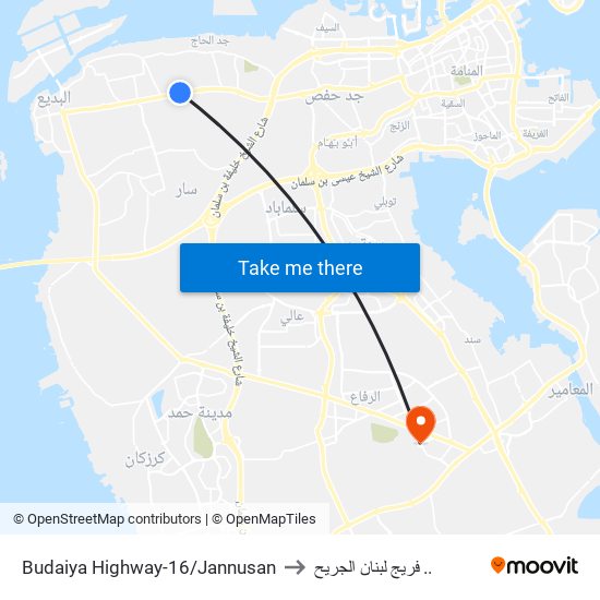 Budaiya Highway-16/Jannusan to فريج لبنان الجريح .. map