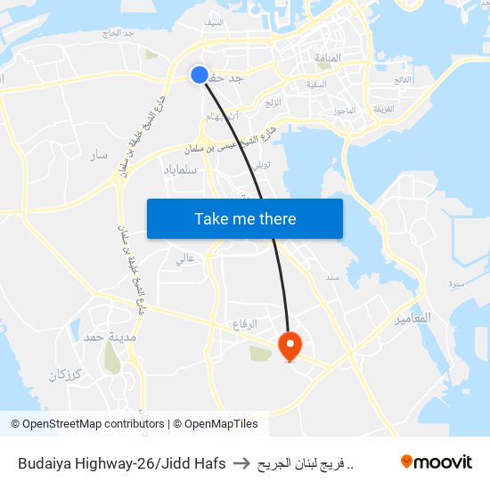 Budaiya Highway-26/Jidd Hafs to فريج لبنان الجريح .. map