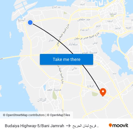 Budaiya Highway-5/Bani Jamrah to فريج لبنان الجريح .. map