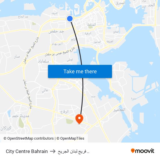 City Centre Bahrain to فريج لبنان الجريح .. map