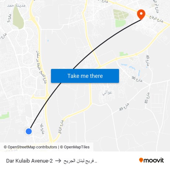 Dar Kulaib Avenue-2 to فريج لبنان الجريح .. map