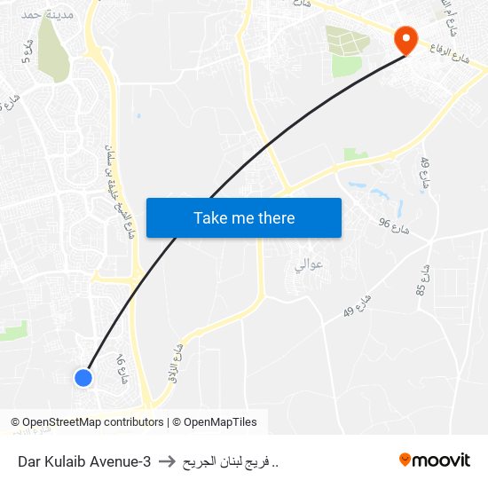 Dar Kulaib Avenue-3 to فريج لبنان الجريح .. map