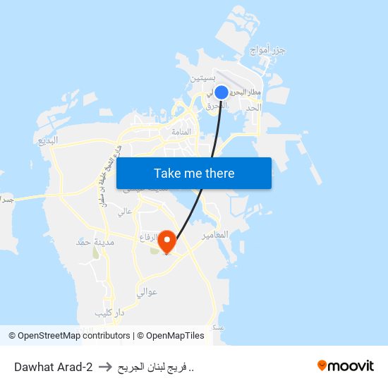 Dawhat Arad-2 to فريج لبنان الجريح .. map