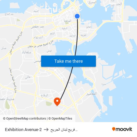 Exhibition Avenue-2 to فريج لبنان الجريح .. map