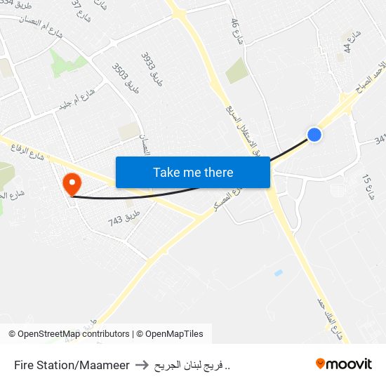 Fire Station/Maameer to فريج لبنان الجريح .. map