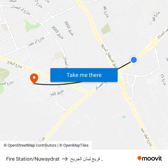 Fire Station/Nuwaydrat to فريج لبنان الجريح .. map