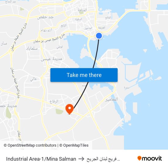 Industrial Area-1/Mina Salman to فريج لبنان الجريح .. map