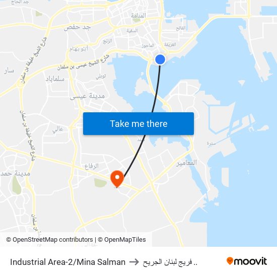 Industrial Area-2/Mina Salman to فريج لبنان الجريح .. map