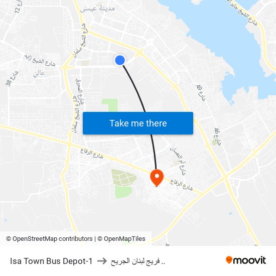 Isa Town Bus Depot-1 to فريج لبنان الجريح .. map