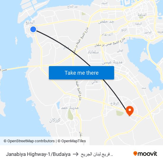 Janabiya Highway-1/Budaiya to فريج لبنان الجريح .. map