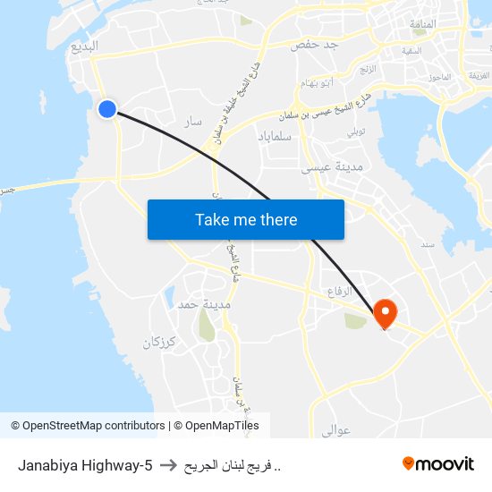 Janabiya Highway-5 to فريج لبنان الجريح .. map