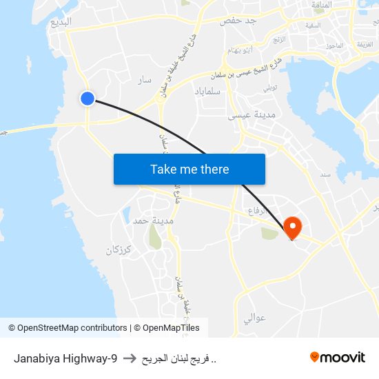 Janabiya Highway-9 to فريج لبنان الجريح .. map
