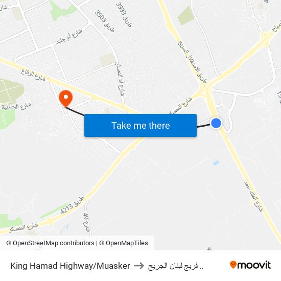 King Hamad Highway/Muasker to فريج لبنان الجريح .. map