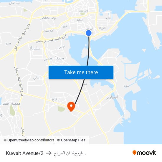 Kuwait Avenue/2 to فريج لبنان الجريح .. map