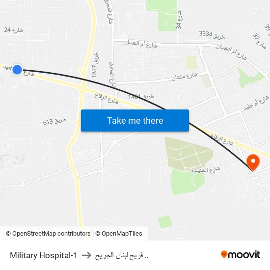 Military Hospital-1 to فريج لبنان الجريح .. map