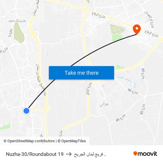 Nuzha-30/Roundabout 19 to فريج لبنان الجريح .. map