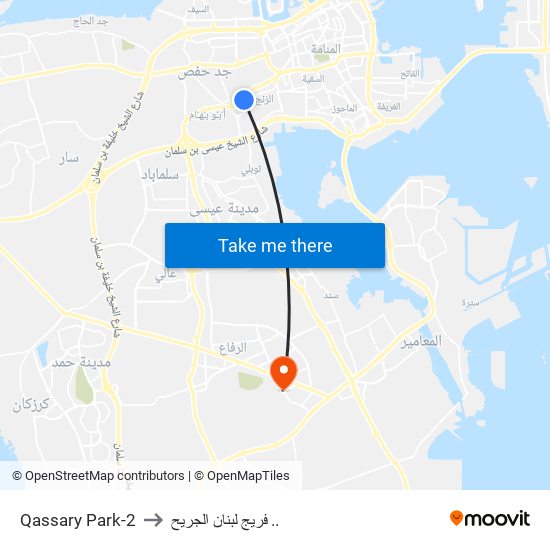 Qassary Park-2 to فريج لبنان الجريح .. map