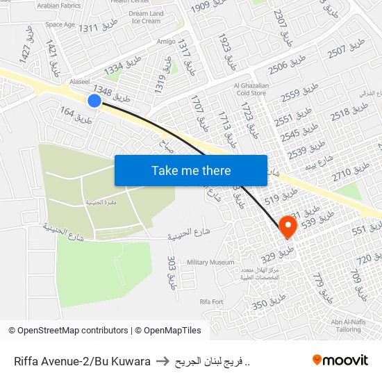 Riffa Avenue-2/Bu Kuwara to فريج لبنان الجريح .. map