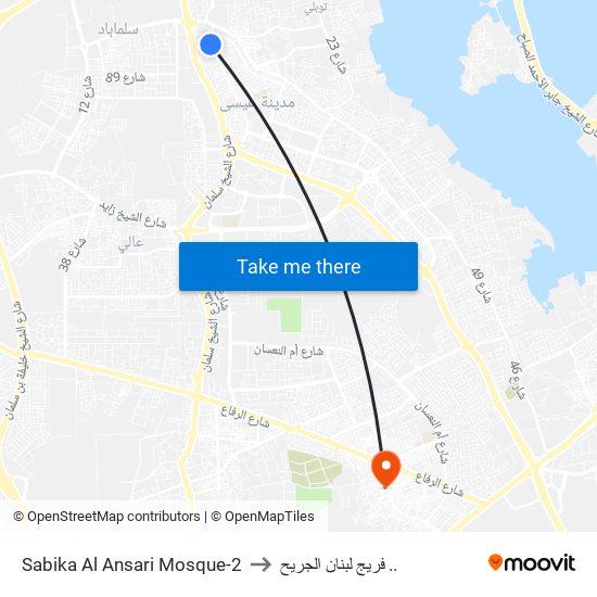 Sabika Al Ansari Mosque-2 to فريج لبنان الجريح .. map