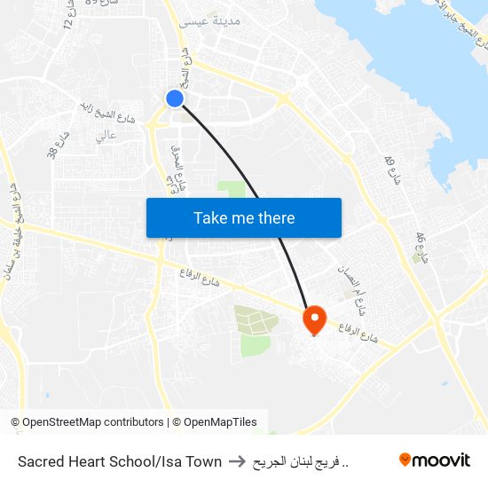 Sacred Heart School/Isa Town to فريج لبنان الجريح .. map