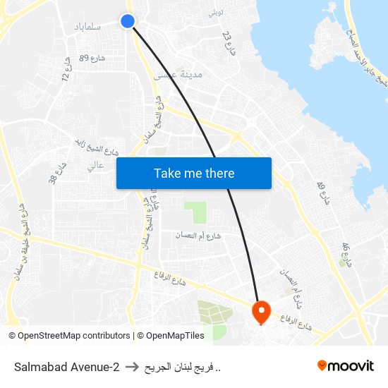 Salmabad Avenue-2 to فريج لبنان الجريح .. map