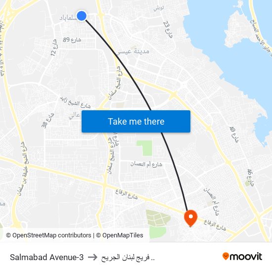 Salmabad Avenue-3 to فريج لبنان الجريح .. map