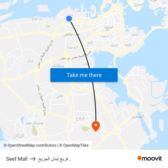 Seef Mall to فريج لبنان الجريح .. map