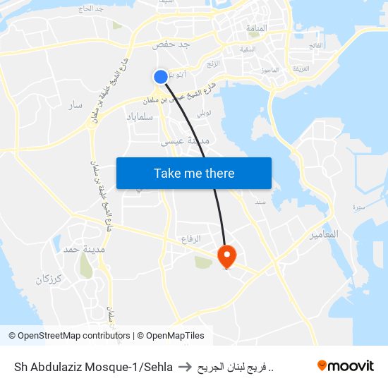 Sh Abdulaziz Mosque-1/Sehla to فريج لبنان الجريح .. map