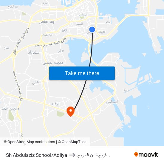 Sh Abdulaziz School/Adliya to فريج لبنان الجريح .. map