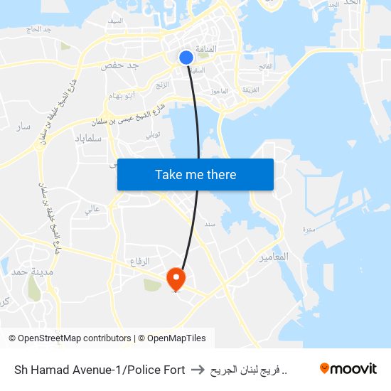 Sh Hamad Avenue-1/Police Fort to فريج لبنان الجريح .. map