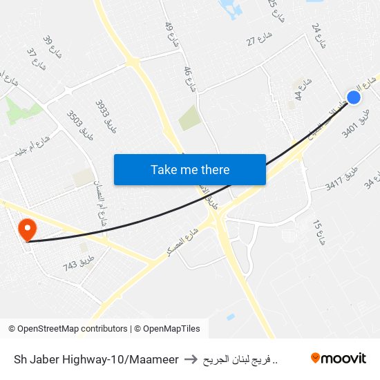 Sh Jaber Highway-10/Maameer to فريج لبنان الجريح .. map