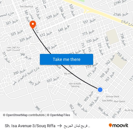 Sh. Isa Avenue-3/Souq Riffa to فريج لبنان الجريح .. map