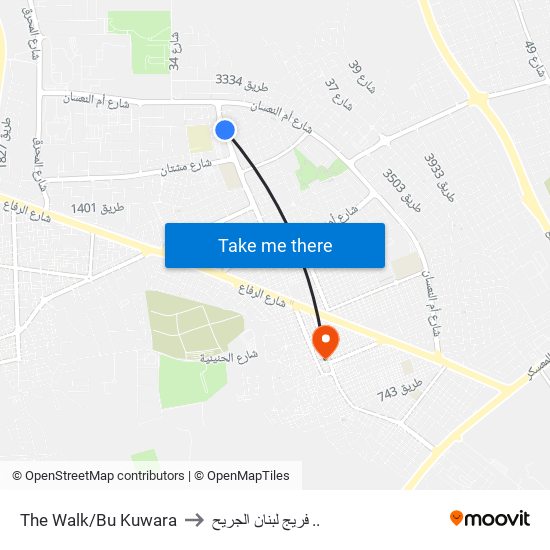 The Walk/Bu Kuwara to فريج لبنان الجريح .. map