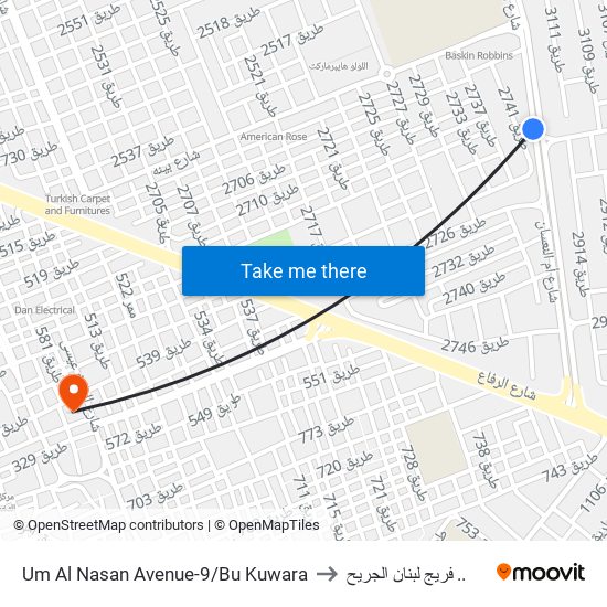 Um Al Nasan Avenue-9/Bu Kuwara to فريج لبنان الجريح .. map