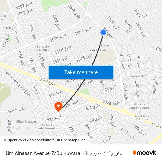 Um Alnasan Avenue-7/Bu Kuwara to فريج لبنان الجريح .. map