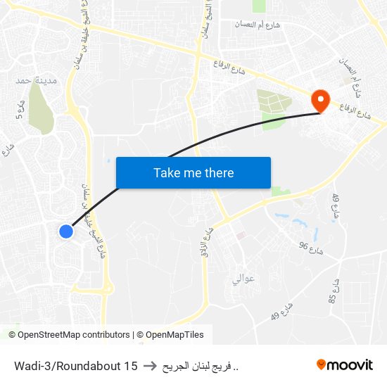 Wadi-3/Roundabout 15 to فريج لبنان الجريح .. map