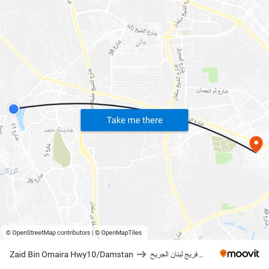 Zaid Bin Omaira Hwy10/Damstan to فريج لبنان الجريح .. map
