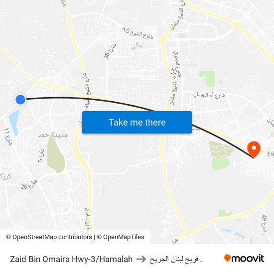 Zaid Bin Omaira Hwy-3/Hamalah to فريج لبنان الجريح .. map