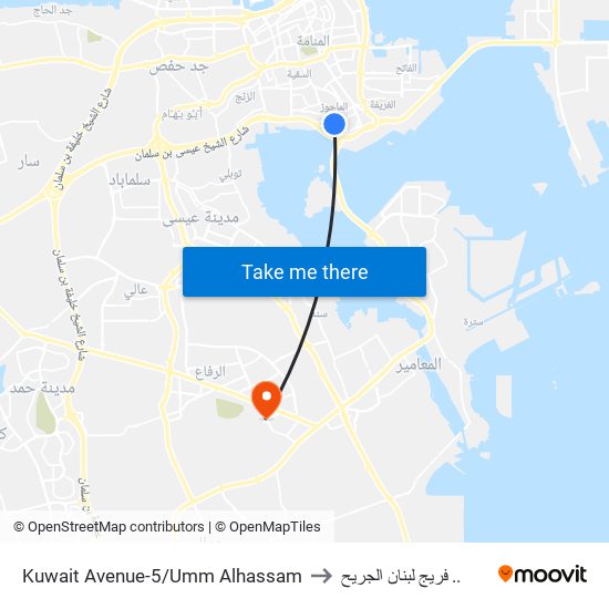 Kuwait Avenue-5/Umm Alhassam to فريج لبنان الجريح .. map