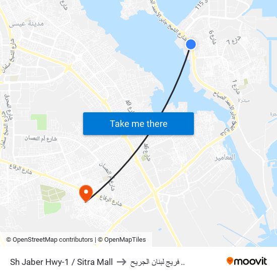 Sh Jaber Hwy-1 / Sitra Mall to فريج لبنان الجريح .. map