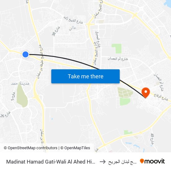 Madinat Hamad Gati-Wali Al Ahed Highway-1 to فريج لبنان الجريح .. map