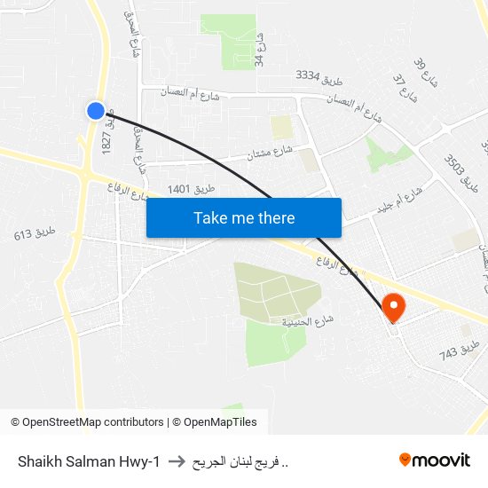 Shaikh Salman Hwy-1 to فريج لبنان الجريح .. map