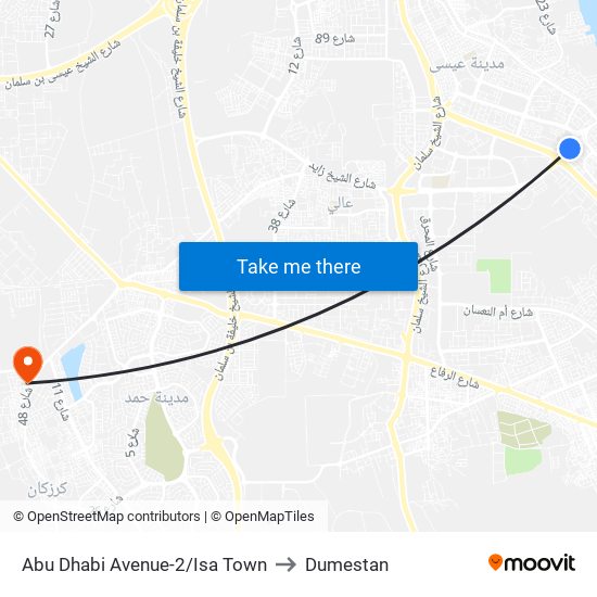 Abu Dhabi Avenue-2/Isa Town to Dumestan map