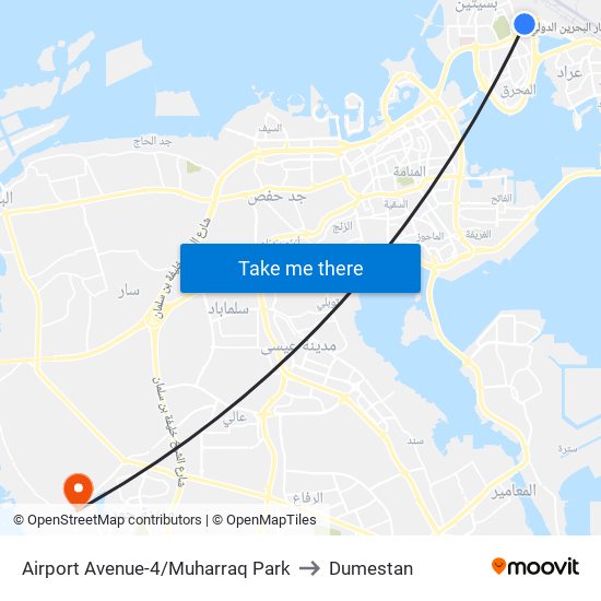 Airport Avenue-4/Muharraq Park to Dumestan map