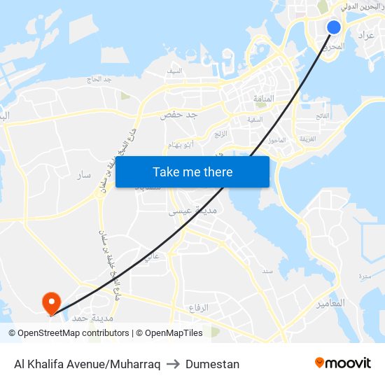Al Khalifa Avenue/Muharraq to Dumestan map